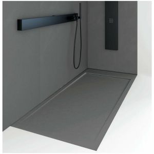 Stano Receveur de douche 90 x 110 cm extra plat QUORE en résine surface ardoisée anthracite - Gris