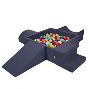 Aire De Jeux En Mousse Avec Carré Piscine à Balles (300 Balles) Pour Enfants, Bleu Foncé:Vertclr/Jaune/Turq/Orange/Rfoncé/Violet - bleu