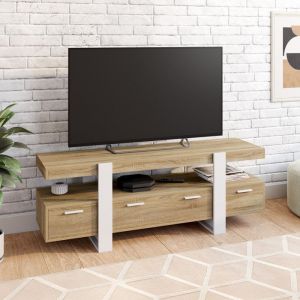 Idmarket Meuble tv 140 cm phoenix avec tiroirs bois et blanc