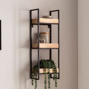 M&S Etagère murale 27x18x77 cm en manguier naturel et fer noir