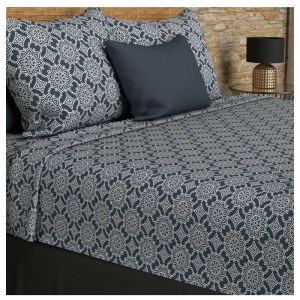 Soleil d'Ocre Parure de draps coton 57 fils 260x300 cm ESMERALDA marine, par