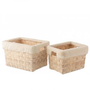 Image de Jolipa Set de 2 paniers rectangulaires en bois cr&egrave;me 42x34x27 cm - Naturel