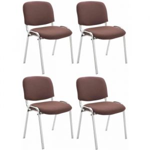 CLP Lot de 4 chaises de visiteur empilable Ken en Tissu avec pieds en Métal Chromé Marron