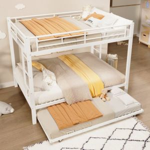 Lit superpos&eacute; 140 x 200 cm - avec lit gigogne - Barri&egrave;res hautes - Blanc (matelas non inclus)