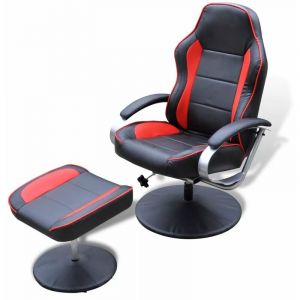 Image de Fauteuil chaise siège lounge design club sofa salon avec repose pied réglable cuir synt tique noir/rouge Noir