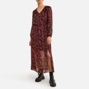 IKKS Robe longue fluide cintrée manches longues Noir