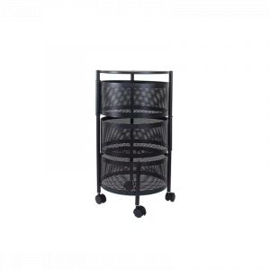 Resserre 3 paniers rotatifs sur roues en acier noir H 60 cm x D 33 cm Etagère de rangement cuisine, salle de bain, bureau..