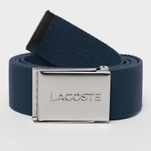 Lacoste Ceinture sangle boucle grav&eacute;e &Eacute;dition Made in France Taille 90 cm Bleu Marine