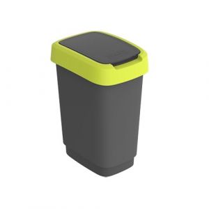 Rotho Poubelle pour les dechets Swing Twist 10L noir et vert lime