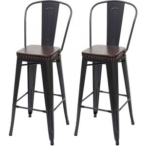 Décoshop26 2x tabourets de bar en simili cuir marron et métal noir style industrielle dossier haut TDB04051