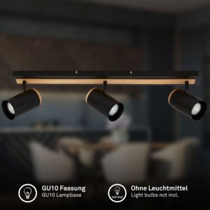 BRILONER - Plafonnier orientable, douille GU10, max. 9W, plafonnier, spot de plafond, luminaire, lustre salon, lumière plafond, lustre chambre, 70 cm, noir-bois