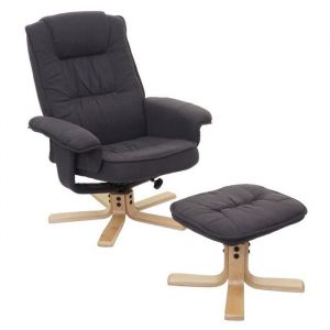 D&eacute;coshop26 Fauteuil rela par inclinable rotatif &agrave; 360&deg; avec tabouret en tissu gris fonce