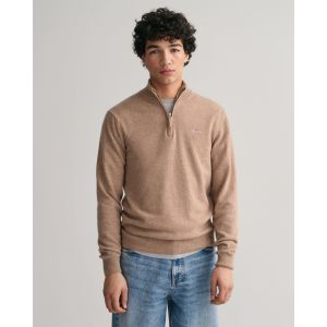 Gant (marque) Men Pull à demi-zip en laine d'agneau ultra-fine (XXL) Marron