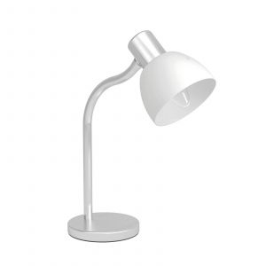 Eglo Lampe de table Macere, luminaire à poser pour chambre à coucher, lampe de bureau en métal argenté et verre blanc, lampe de chevet avec douille E14