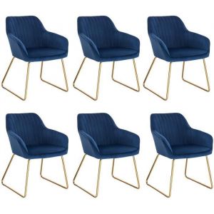 Image de WOLTU Lot de 6 Chaises de salle &agrave; manger si&egrave;ge rembourr&eacute;e en velours Chaises de cuisine Pieds en m&eacute;tal Bleu