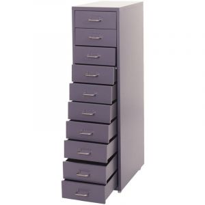 Décoshop26 Caisson à tiroirs armoire de bureau 110 x 28 x 41 cm 10 tiroirs en acier gris foncé 040008256