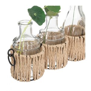 Atmosphera Set de 5 Soliflores en verre garnis de tiges artificielles et support en métal L 40.5 cm Beige