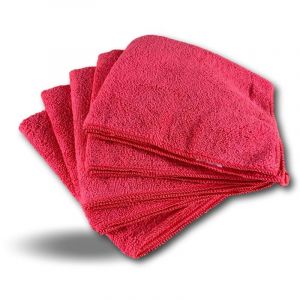 Kibros Pack 5 chiffons microfibre - Lavants dépoussièrants désincrustants - Rouge - Dimensions 40*40 - Super absorbants - Doux - CHIFMICRO