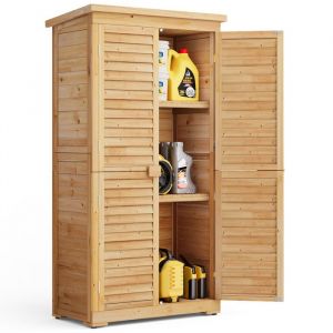 Bealife - Armoire de Jardin Extérieur en Bois Rangement de Jardin sur Pied 3 étagères 2 Portes Toit Pente 76 x 42 x 160.5 cm