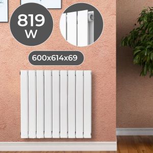 Aquamarin Radiateur Horizontal - à Panneau Plat Double, 600 x 614 x 69 mm, Acier, Blanc, Autres Tailles au Choix - Chauffage Centrale