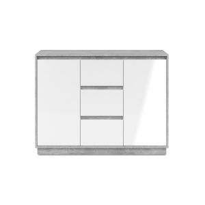 Calicosy Buffet 2 portes et 3 tiroirs L117 cm - Gris b&eacute;ton / Blanc brillant