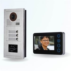 BT SECURITY Portier interphone vid&eacute;o modern 2 fils - 3 appartements - 3 &eacute;crans noirs - avec lecteur de badge