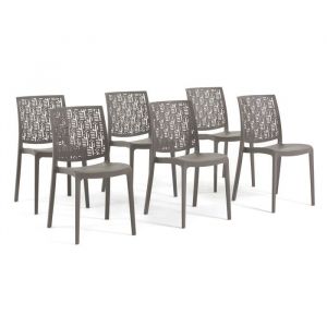 Lot de 6 chaises taupe en polypropylène renforcé de fibre de verre