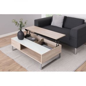 Image de Concept-Usine Ela - Table basse blanche plateau relevable bois