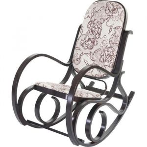 Fauteuil à bascule M41, rocking chair en bois ~ Jacquard brun