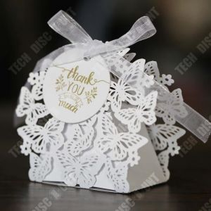 TD 50 pièces Boîte à bonbons Blanc Papillon Jour de Noël Saint-Valentin Cadeau de mariage Design en creux Bonbonnière