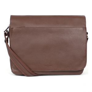 Hexagona Gibecière - Compatible Ordinateur Portable 13'', Format A4 et téléphone Portable - pour Homme - Collection Confort - Chocolat - en Cuir