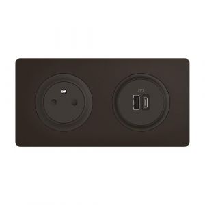 Legrand Prise Electrique Murale Céliane Surface Confort + Double Chargeur USB Type A+C avec Plaque et Boîte à Encastrer - Prise Affleurante avec Socle Rétractable - Noir