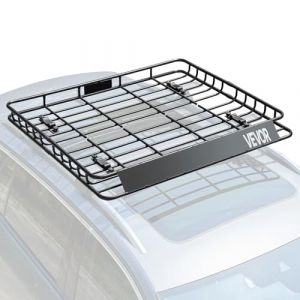 VEVOR Porte-bagage pour voiture 1095 x 1270 x 105 mm, galerie de toit universel, en acier alli&eacute; antirouille, panier avec capacit&eacute; de charge maximale de 68 kg, cl&ocirc;ture de 10,4 cm et pare-vent, pour SUV