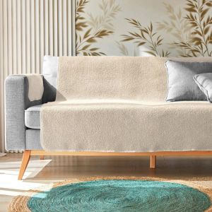 Lot de 2 prot&egrave;ges accoudoir tissu bouclette SHERPA blanc &eacute;cru