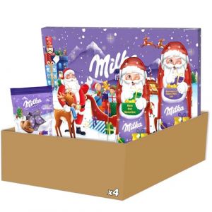 Milka Chocolat Noel - 2 Pères Noël Chocolat au Lait et Lait Noisettes, 1 Calendrier de l'Avent, 1 Bonbons Chocolat au Lait (570g)