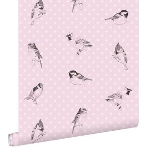 Estahome - papier peint oiseaux rose clair