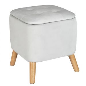Wenko Tabouret avec Coffre de Rangement, Pouf Repose-Pieds, Si&egrave;ge Coussin Rembourr&eacute; et Pieds en Bois, 37 x 42,5 cm, en Velours Gris