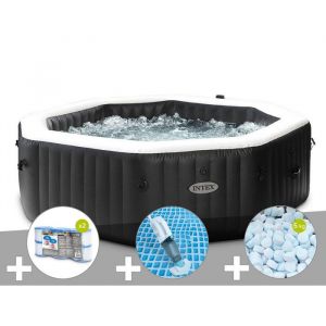 Intex Kit spa gonflable PureSpa Carbone octogonal Bulles et Jets 6 places + 12 filtres + 5 kg de sel + Aspirateur