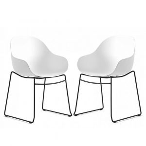 Inside75 Lot de 2 Chaises ACADEMY pieds métal noir assise plastique blanc