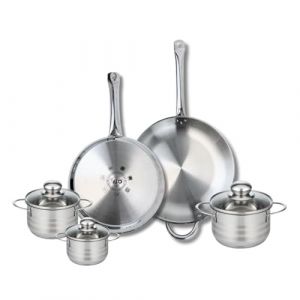 Elo 9882950 Batterie de cuisine 5 pièces, Ensemble de 2 Poêles de cuisson 28 et 32 cm et 3 faitouts 12, 14 et 16 cm Profi Brillant, inox, induction