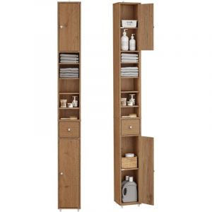 Sobuy Meuble Colonne Salle de Bain 20 cm - Armoire de Rangement Étroite avec Tiroir et Étagères Réglables - Meuble Salle de Bain Compact pour WC,