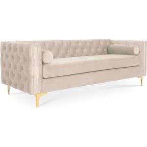 Canapé 3 places Edward Velours Beige pieds doré - Beige