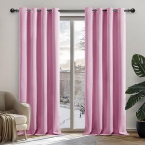 Rideaux Occultants Isolant Thermique avec Oeillet pour Décoration Maison Chambre, 2 Pièces, Petite Taille, 132x183 cm, Rose - Rose - Deconovo