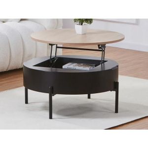 Table basse avec plateau relevable en MDF et m&eacute;tal - Noir et naturel - NIMORA