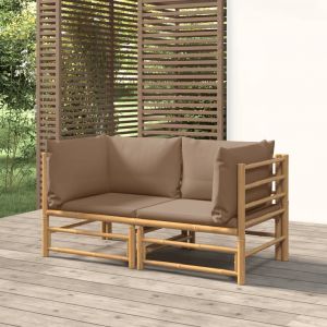 VidaXL Canapés d'angle de jardin avec coussins taupe 2 pcs bambou