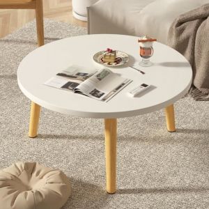 Table Basse-Table À Manger De Loisirs De Forme Ronde Avec Pied En Bois Massif Style Nordique 60cm