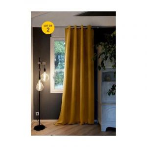 Lot de 2 Rideaux grande hauteur occultant + isolant phonique polaire L140 x H280 cm Inuit Jaune - Jaune