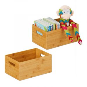 Relaxdays 2x Caisse de rangement bambou, solide, bo&icirc;te sans couvercle, HxLxP : 30x20x14 cm, salle de bain, cuisine, nature