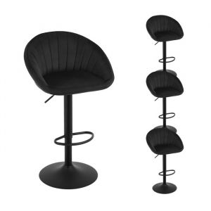 Lot de 4 Tabouret de Bar Woltu Chaise de Bar Pivotante Réglable en Hauteur, Tabouret Cuisine en Velours et métal, Noir
