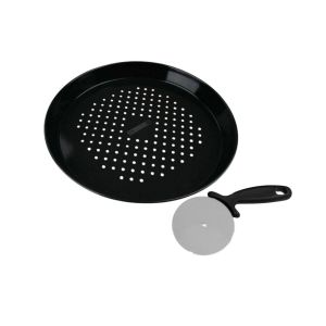 FM PROFESSIONAL Ensemble plaque à pizza perforée 32 cm et roulette FM Professionnal